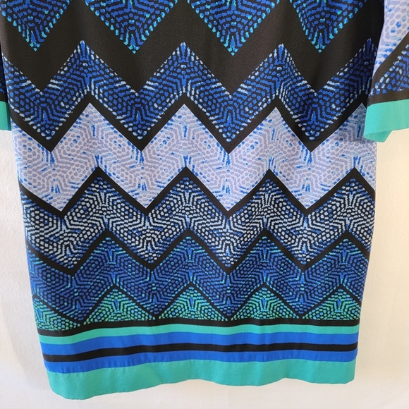 Eliza J Blue Green Chevron Jersey Knit Sheath Dress Sz 8 Minimalist Office Siren - Picture 4 of 10